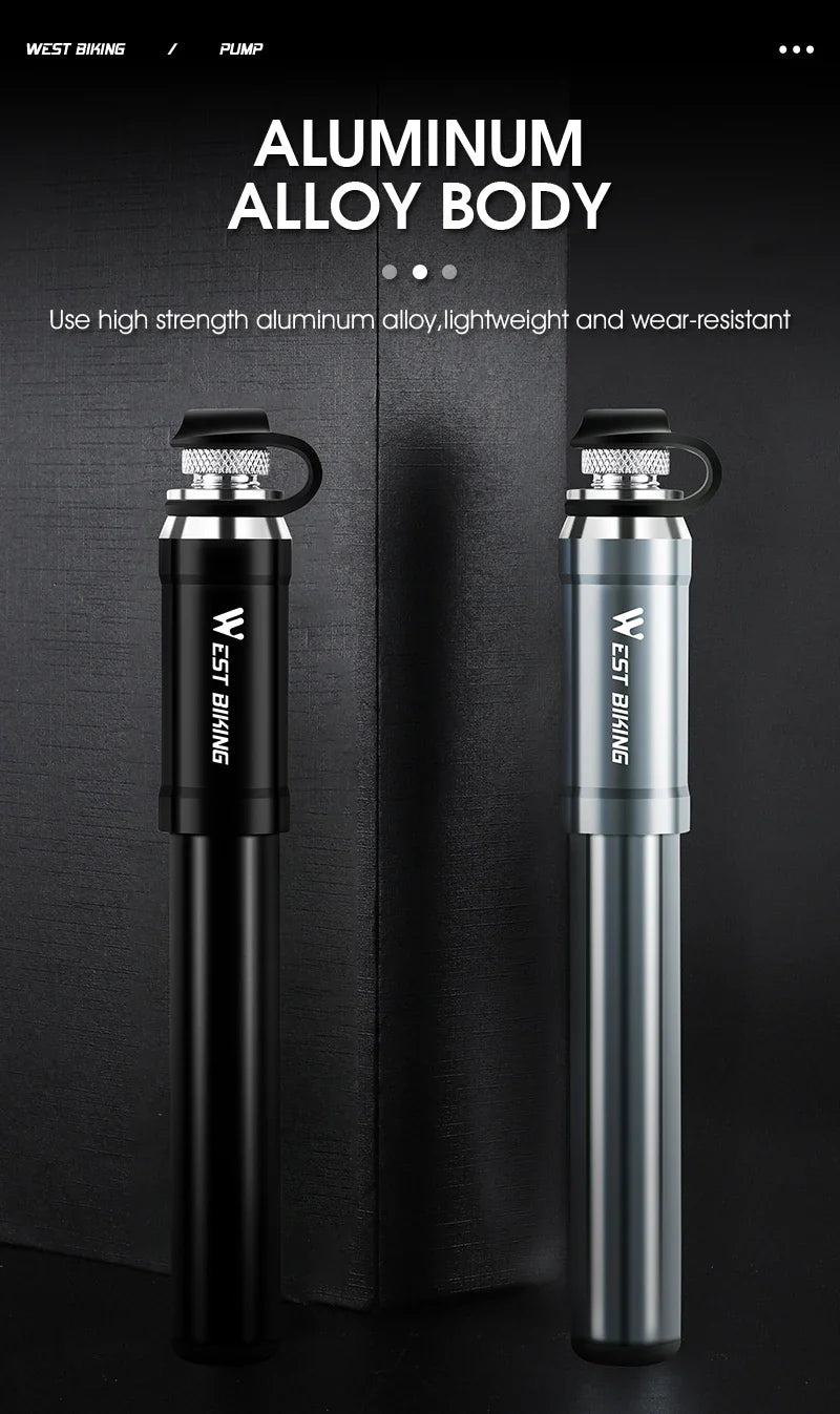 WEST BIKING 130PSI Mini Bike Pump – Portable Aluminum Alloy Hand Air Pump for MTB & Road Cycling, Drop-Proof & Ultralight