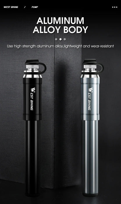 WEST BIKING 130PSI Mini Bike Pump – Portable Aluminum Alloy Hand Air Pump for MTB & Road Cycling, Drop-Proof & Ultralight