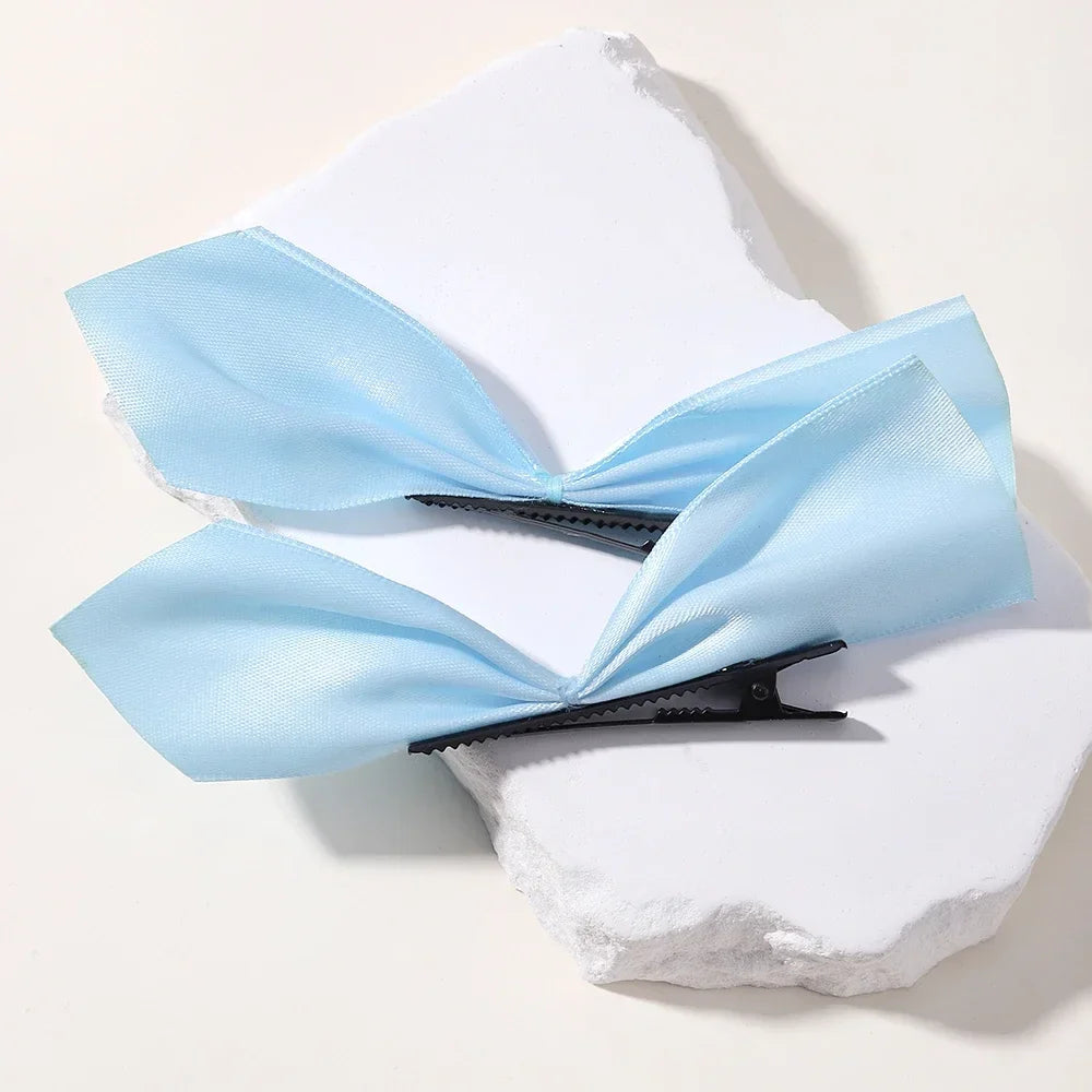 2pcs Black & White Ribbon Hair Bow Clips – Vintage Bowknot Side Hairpins, Cute Barrettes for Girls & Women, Headdress Accessories