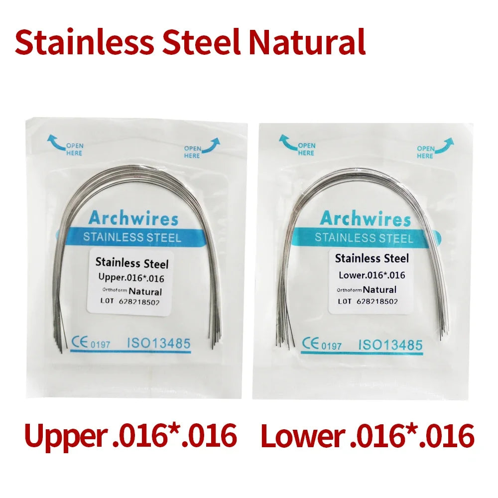 2 Packs Stainless Steel Arch Wires – 20pcs Natural Round & Rectangle Wires for Upper & Lower Braces