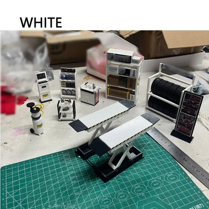1:18 Car Model Repair Shop Diorama – 9-Piece Modification Parts Set for Collectors & Hobbyists with DIY Tools