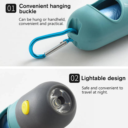LED Light Dog Poop Bags Dispenser - Degradable Waste Bag for Outdoor Pet Cleanup - Portable Dog Cat Cleaning Supplies and Accessories