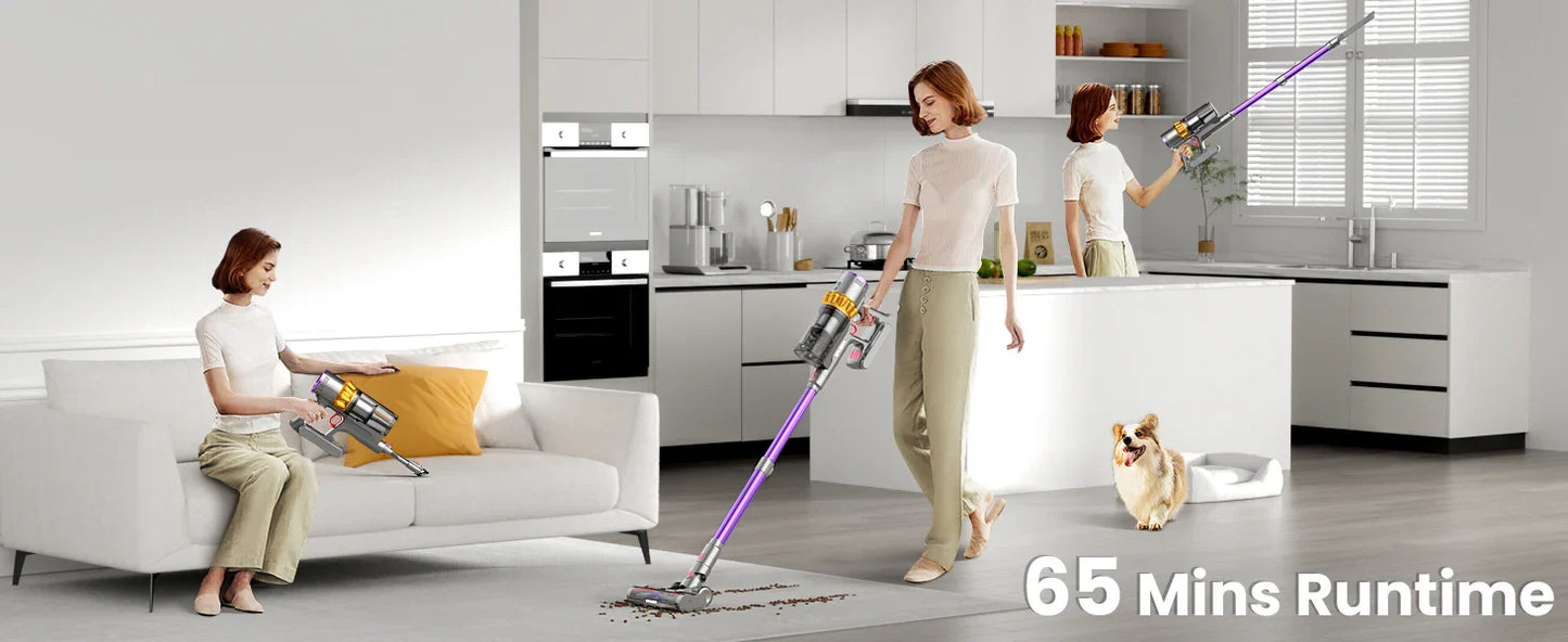 550W Cordless Vacuum Cleaner - 45KPa Suction, 65 Min Runtime, Low Noise, LED Screen, Wall Mount Charging for Home