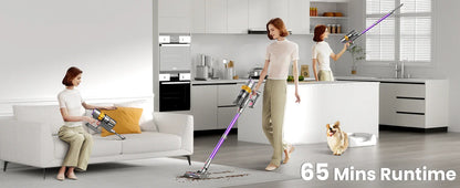 550W Cordless Vacuum Cleaner - 45KPa Suction, 65 Min Runtime, Low Noise, LED Screen, Wall Mount Charging for Home
