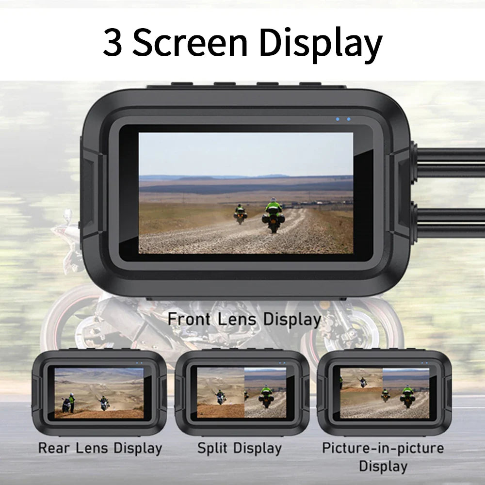 Dual 1080P Motorcycle DVR - Full Body Waterproof Camera with WiFi, GPS, Front and Rear Dash Cam Video Recorder Black Box