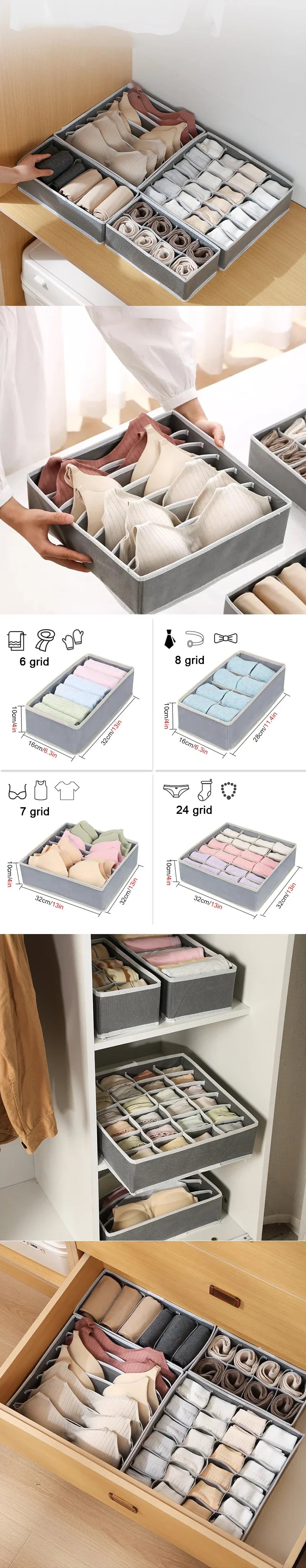 Sock & Underwear Organizer Drawer Divider – Foldable Closet Storage Bins for Bra, Underpants, Scarves, and Ties