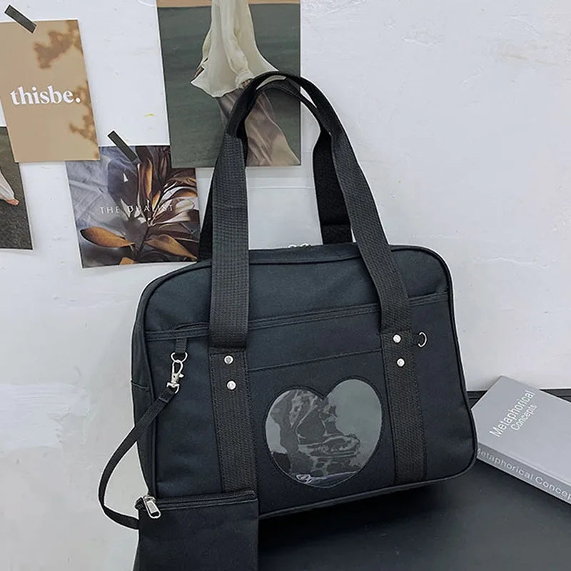 Japanese Lolita Heart JK School Bag | Fashion PU Oxford Handbag for Women, Students & Cosplay Anime Shoulder Bag
