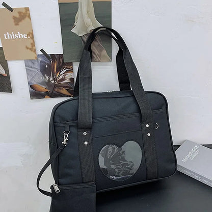 Japanese Lolita Heart JK School Bag | Fashion PU Oxford Handbag for Women, Students & Cosplay Anime Shoulder Bag