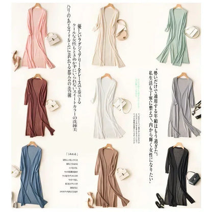 2024 Korean Women's Casual Long Sun Protection Cardigan – Soft, Comfortable, Loose Fit, Solid Color, Free Size Thin Sweater