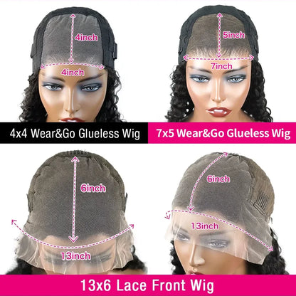 Water Wave Glueless Human Hair Wig – 13x6 HD Frontal, 250% Deep Wave Lace Front & 7x5 HD Lace Closure Wig Sale