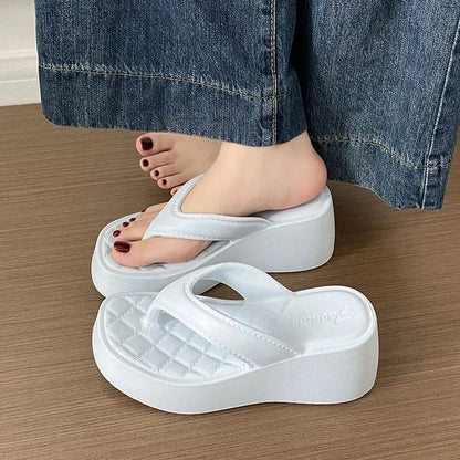 Fashion Clip Toe Chunky Platform Slippers - Women’s Summer EVA Wedge Beach Flip Flops