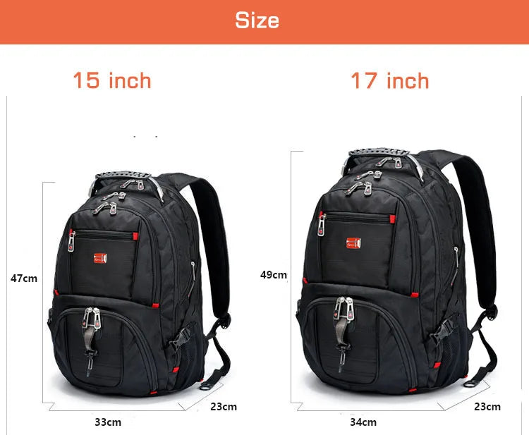 Swiss Multifunctional 17 Inch Laptop Backpack – Durable Travel Bag with USB Charging Port, Water-Resistant College Bookbag
