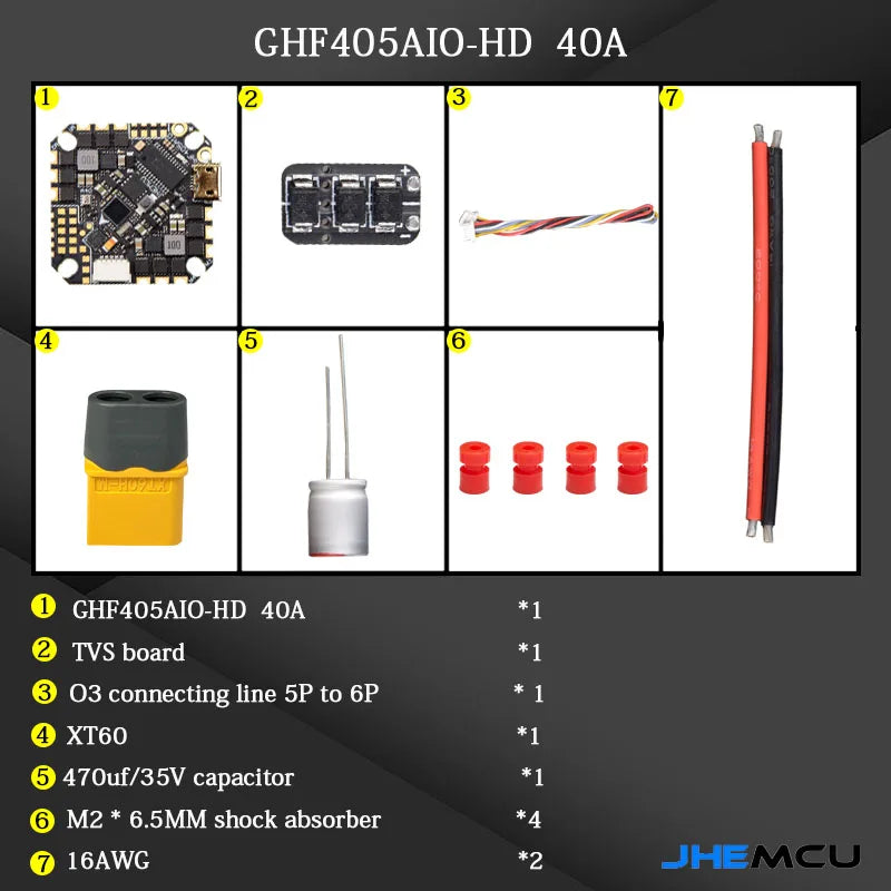 JHEMCU GHF405AIO-HD 40A Flight Controller — F405 F4 with Built-in OSD & Blheli-S ESC, 2-6S LiPo for FPV Toothpick Racing Drone