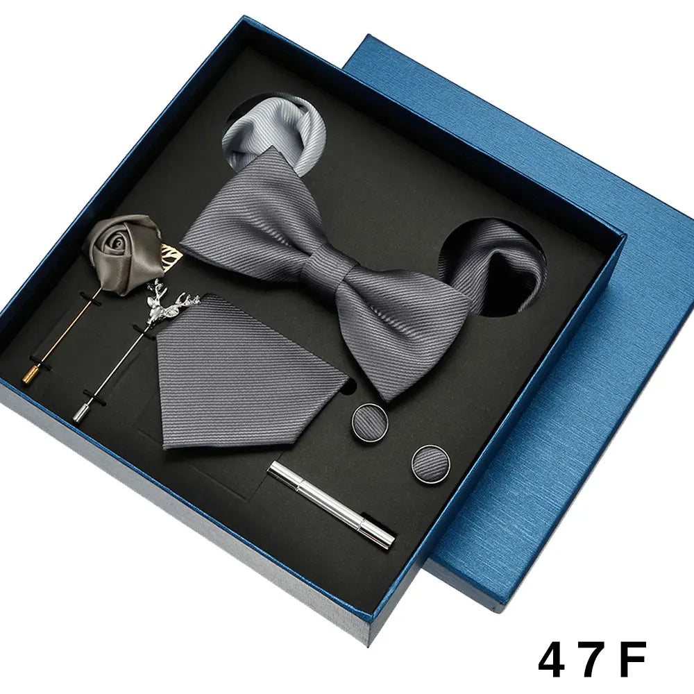 Red & Blue Classic Silk Tie Set for Men - Pocket Square & Cufflinks, Solid Color Necktie for Parties & Weddings