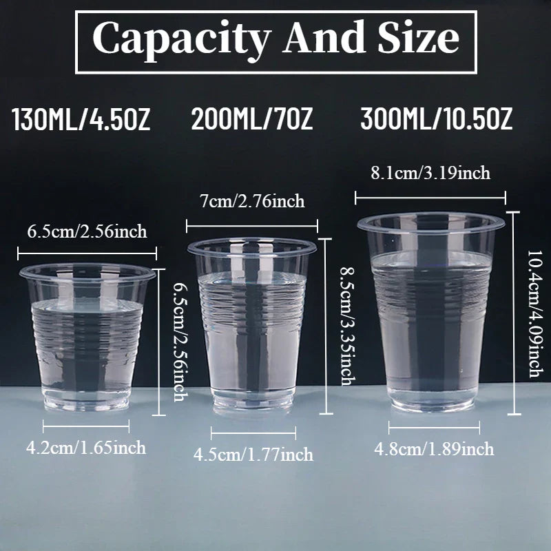 50/100PCS Disposable Clear Plastic Cups — Party, Picnic, Wedding & Camping Drinking Cups