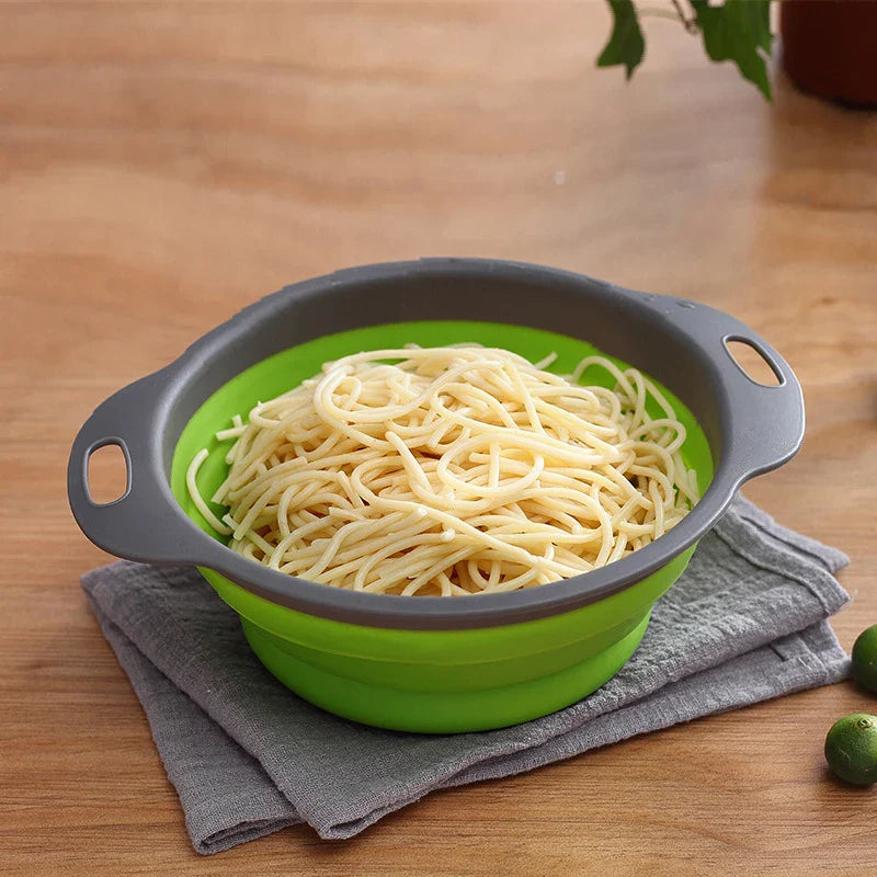 Silicone Round Folding Drain Basket Colander - 1 or 2pcs Collapsible Strainers for Washing Vegetables and Fruits, Essential Kitchen Tools
