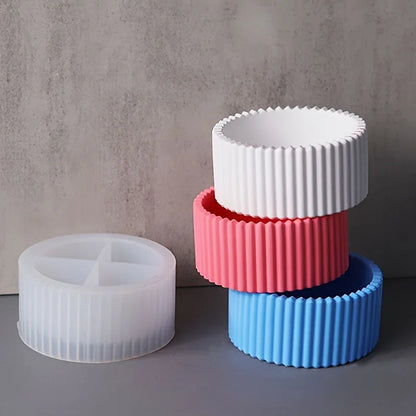 Multi-Functional Round Striped Silicone Mold – DIY Candle Jar, Storage Box, Pencil Holder & Vase Craft Mold