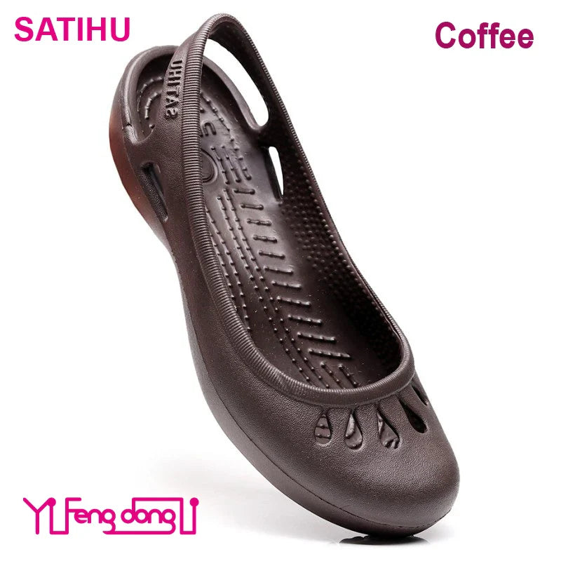 Certified Satihu Summer Lightweight Anti-Slip Clogs for Women - Flat Bottom Sandals, Nurse, Outdoor, Beach Jelly Shoes