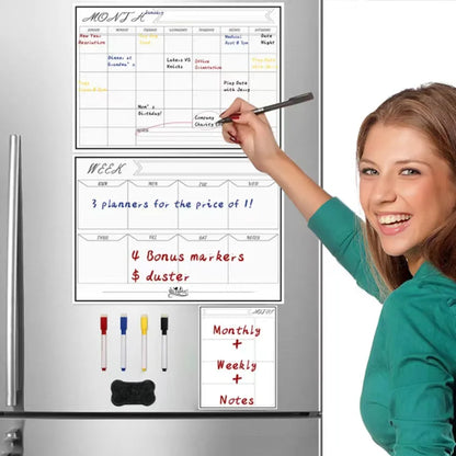 Magnetic Monthly & Weekly Planner — Dry Erase Whiteboard for Fridge, Blackboard, Message Board & Menu Organizer