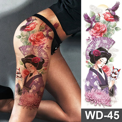 Large Temporary Leg Tattoos for Women - Sexy Animal & Anime Skull Water Transfer Body Art Stickers