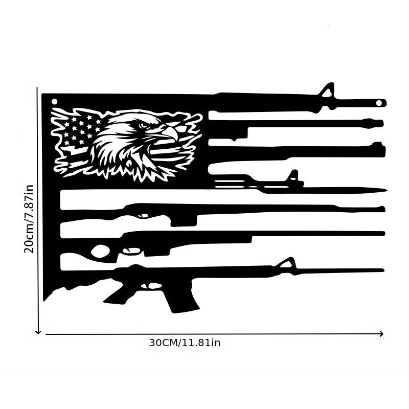 Patriotic Eagle Flag Metal Wall Art - American Gun Theme Sculpture Decor for Home and Gun Enthusiast Spaces