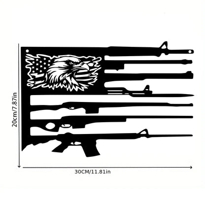 Patriotic Eagle Flag Metal Wall Art - American Gun Theme Sculpture Decor for Home and Gun Enthusiast Spaces