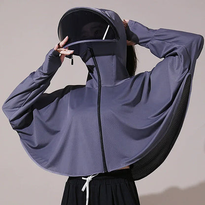 Women’s Summer Sun Protection Cape – Breathable Ice Silk UV Protection Cloak Smock Lightweight Anti-UV Outerwear for Ladies