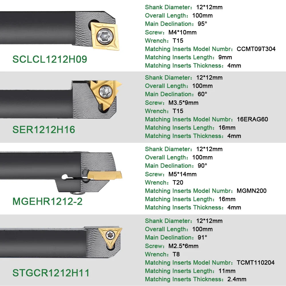 8-16mm Lathe Turning Tool Holder — Boring Bar & CNC Metal Cutter Rod with Shank and Inserts