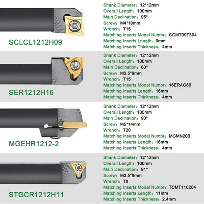 8-16mm Lathe Turning Tool Holder — Boring Bar & CNC Metal Cutter Rod with Shank and Inserts
