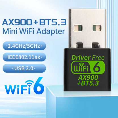 WiFi 6 AX900 Bluetooth 5.3 USB Adapter – Dual-Band 2.4G & 5GHz Wireless Network Card for PC/Laptop, Win10/11, Driver-Free