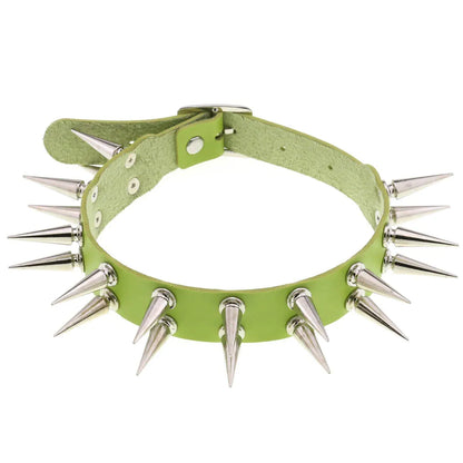 Long Spiked Choker Collar – Black PU Leather Punk Goth Necklace for Women & Men, Cosplay Jewelry Accessory