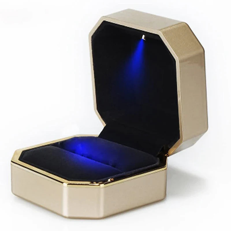 LED Jewelry Ring & Necklace Box — Luxury Velvet Display Case with Light for Engagement, Proposal & Wedding Gifts