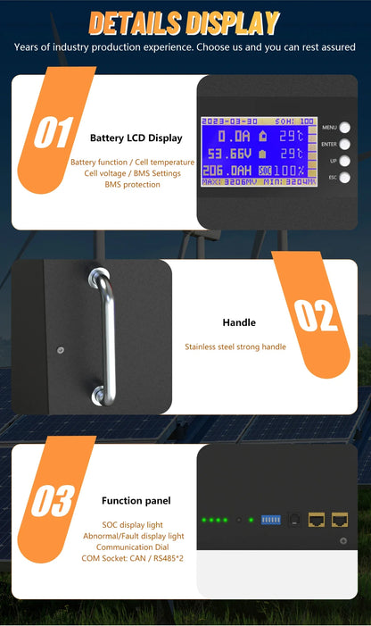 48V LiFePO4 Battery Pack — 100Ah/150Ah/200Ah 51.2V 10KW Rechargeable Lithium Solar Battery with 6000+ Cycles for Home Storage