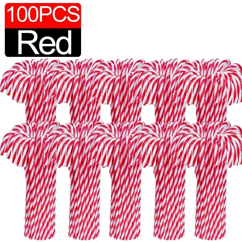 100/10pcs Christmas Candy Cane Ornaments – Plastic Twisted Hanging Decorations for Tree & Party Favors