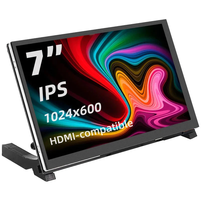 7 Inch Portable IPS Touch Screen Display – 1024x600 Monitor with Optional Speakers for Raspberry Pi 5/4B/3B+, Laptop, PC
