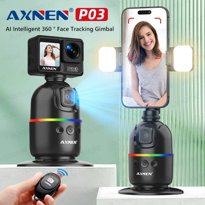 Smart Auto Face Tracking AI Gimbal – 360° Desktop Vlog Stabilizer for Smartphone & Action Camera (Tripod Optional)