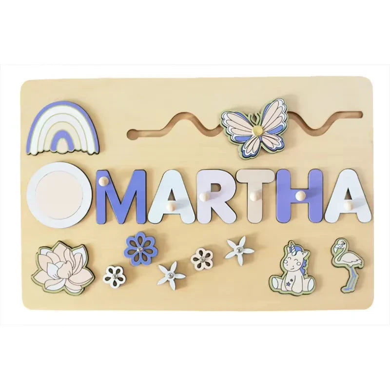 Montessori Personalized Wooden Name Puzzle — Custom Letter Board Educational Toy for Babies