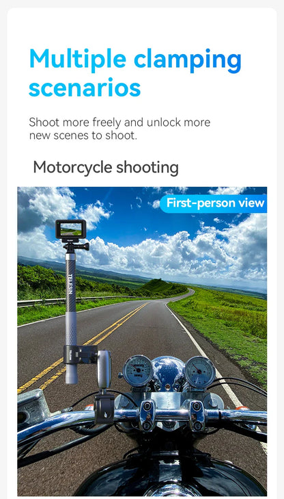 TELESIN Motorcycle Bike Monopod, Panoramic Handlebar Mount, Invisible Selfie Stick Bracket for GoPro Hero, DJI, Insta360