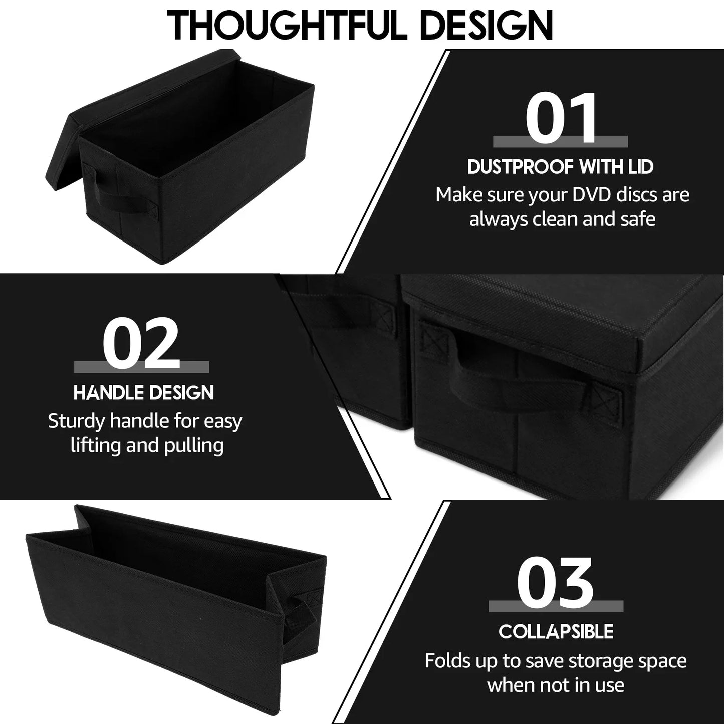 2/4PCS Stackable DVD Storage Boxes – Dustproof Nonwoven Fabric CD & DVD Organizer Cases