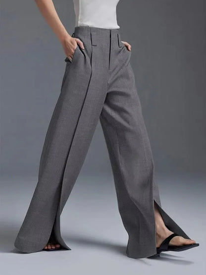 Yeezzi Urban 2024 Women's Suit Pants - Fashionable High-Waisted, Pleated, Split-Front Trousers in Black & White