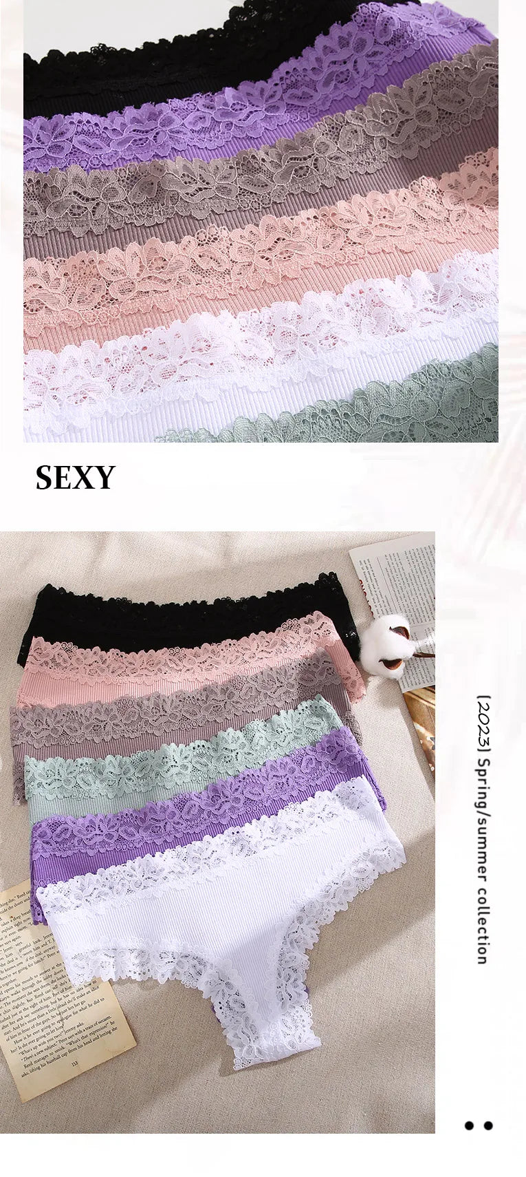 3PCS Lace Seamless Cotton Panties - Ribbed Brazilian Low Waist, Breathable Women’s Underwear, Plus Size Lingerie