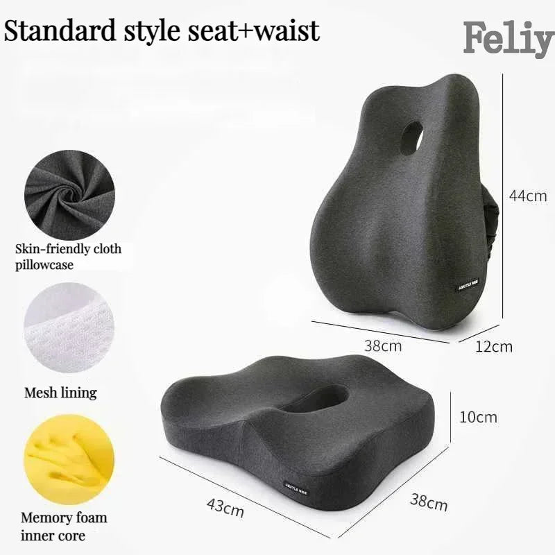 Memory Foam Office Chair & Car Seat Cushion – Orthopedic Lumbar Support Pillow with Coccyx Relief & Massage Back Pad