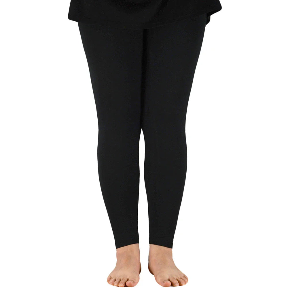 Women Bamboo Fiber Elastic Waist Leggings – Plus Size High Stretch Casual Workout Basic Pants Soft Comfortable Fitness Leggings