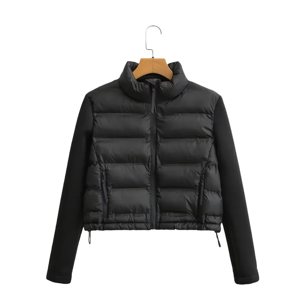 2024 Women’s Autumn & Winter Splicing Cotton Jacket – European & American Style Fashionable Short Outerwear