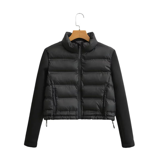 2024 Women’s Autumn & Winter Splicing Cotton Jacket – European & American Style Fashionable Short Outerwear