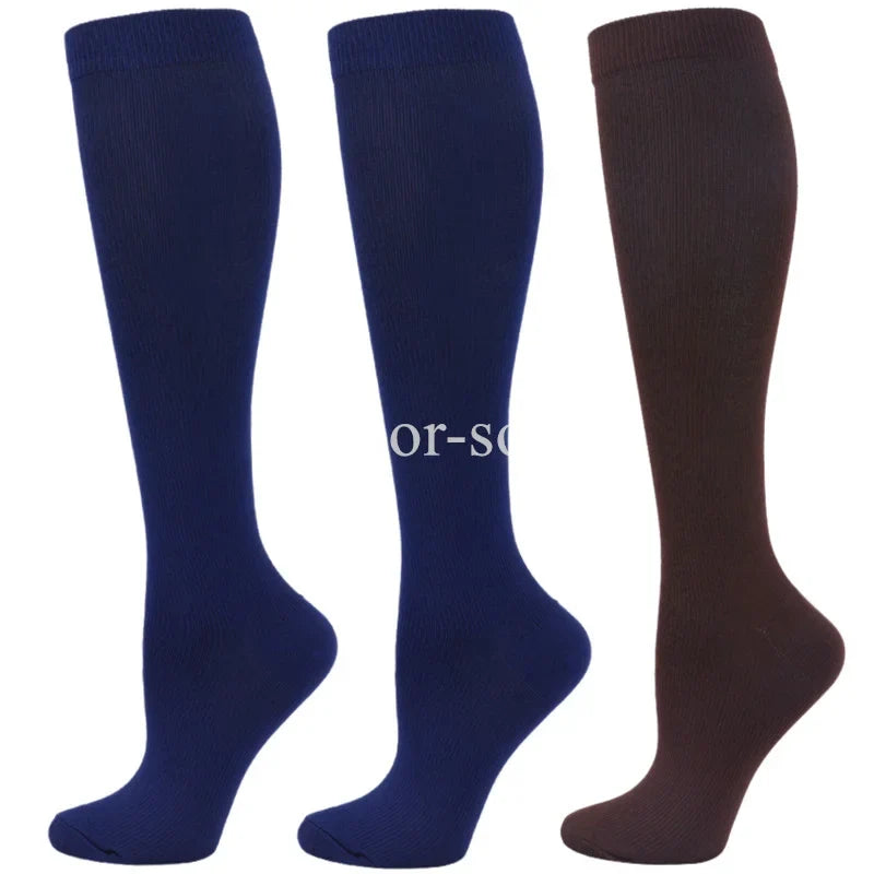 3 Pairs Knee High Compression Socks – Anti-Fatigue Support Stockings for Varicose Veins, Pain Relief & Sports Recovery (Men & Women)