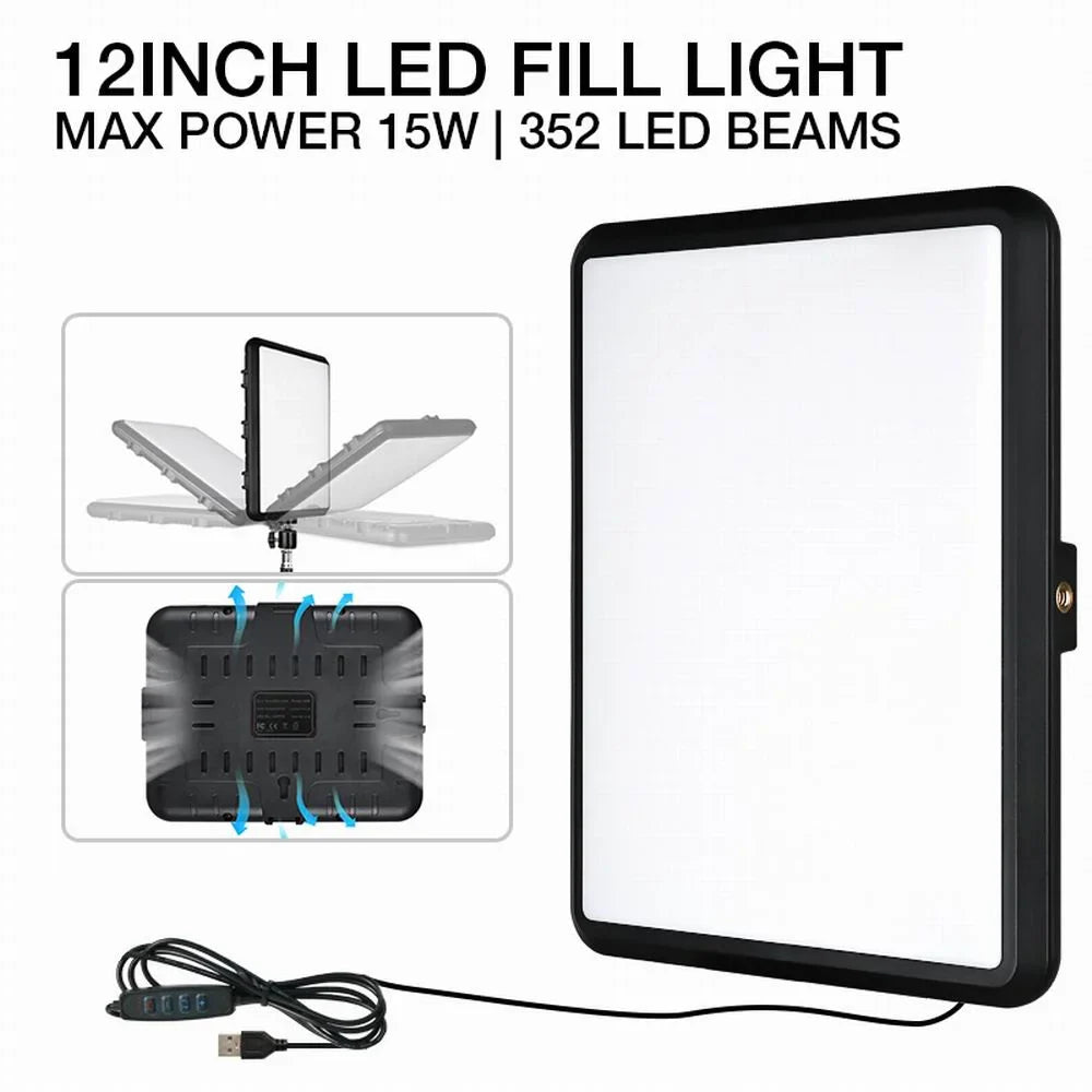 High Power 352-LED Video Light Panel – 2800K-7000K Adjustable Studio Fill Lamp with Light Stand for Live Streaming Photography