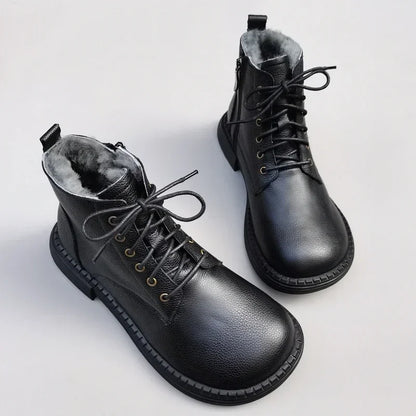 Careaymade 100% Genuine Leather Wide Casual Women’s Short Boots – Big Size, Handmade Men’s Wool Boots