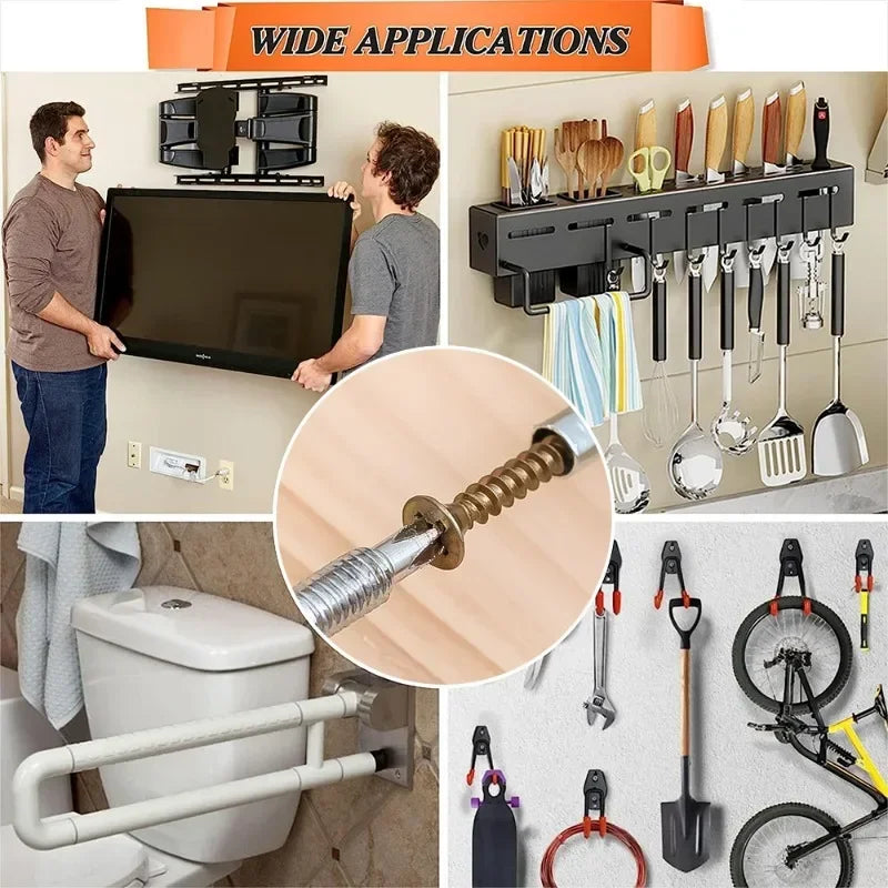 100/10 Sets Metal Serrated Expansion Tube with Self-Tapping Screws — Concrete Wall Anchor Bolt Kit