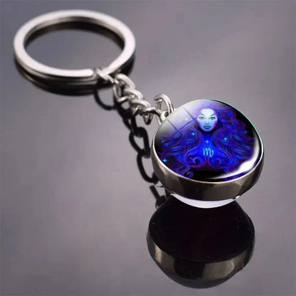 S12 Constellation Keychain – Luminous Double-Sided Zodiac Glass Ball Pendant for Men & Women